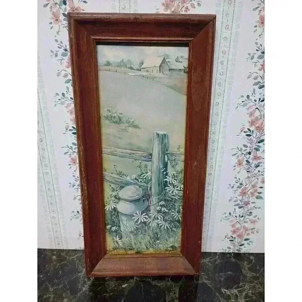 Vintage E. Carpenter Floral Picture Print Still Life Art Barn & Field Farmhouse